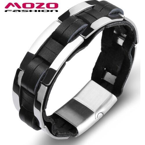 Fashion Bangle Men Charm Simple Classic Bracelets Genuine Leather Bracelets Stainless Steel Magnet buckle mens Bracelet PS2140