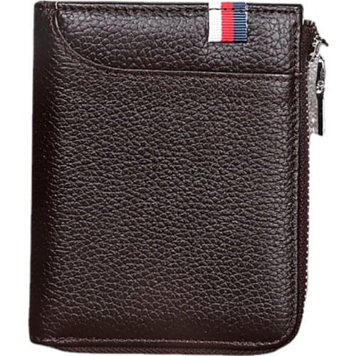 100% Genuine Leather Men Wallet Coin Purse Small Mini Business Credit Card Holder RFID Blocking Male Wallet Pocket High Quality