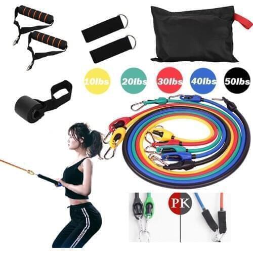 11Pcs Latex Resistance Bands Set with Handles Yoga Pull Rope Adjustable Fitness