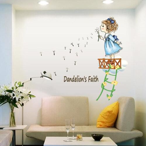 Wall Stickers for Kids Children Little Girl Dandelion Waterproof Cartoon Decals Diy Poster Pvc Mural Home Decoration