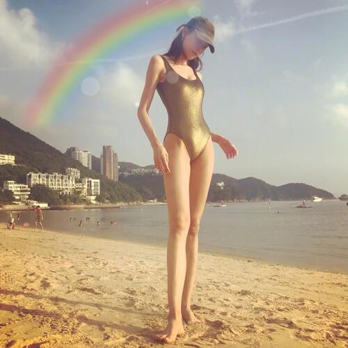 New Brand Sum. Women Sexy Gold One Pieces Swimwear Hot Sport Girl Body Suit Beach Wear Swimsuit Students Cute Pool Bthing Suit