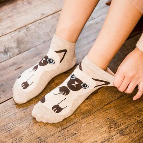 Original Design Colorful Cartoon Cat Jacquard Spring Summer Girl Cute Harajuku Street Fashion Woman Cotton Ankle Low Tube Socks