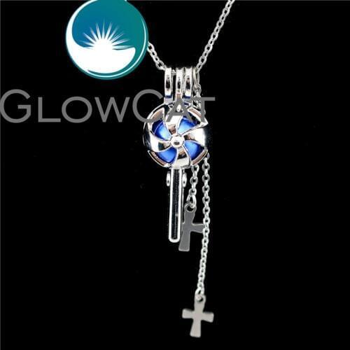GLOWCAT KS591 Cross Tassel Lollipop Windmill Beads Cage Essential Oil Diffuser Oyster Pearl Cage Locket Necklace