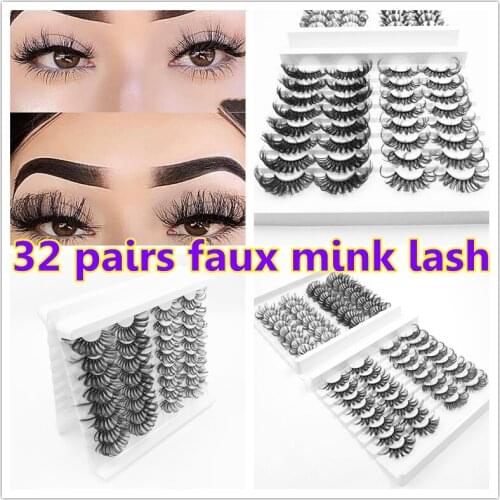 32 pairs faux Mink Lashes Wholesale Eyelashes Mink faux cils False Eyelashes Packaging Box Bulk Eye Lashes Cases for Beauty