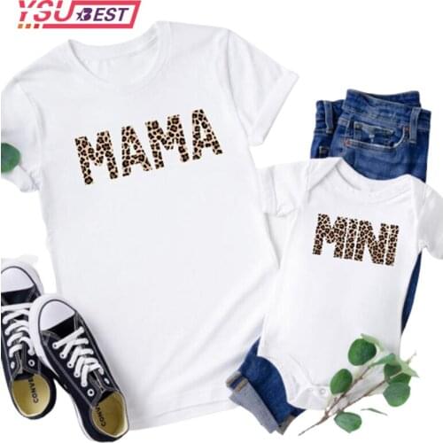 Family Matching Clothes Outfits Mother And Daughter T-Shirt Leopard Tops Lovely Blouse Family Kids Baby Girl Boys Casual Shirts