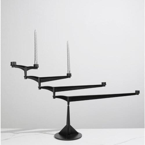 Modern Home Living Room Desktop Long Arm Rotating Decorative Candle Holder Black Metal Geometric Dining Table Candle Holder
