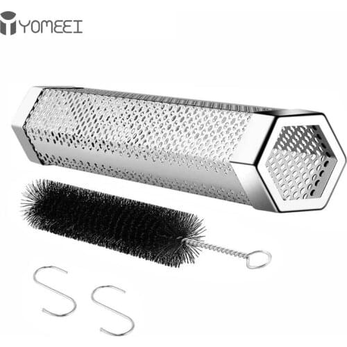 YOMEEI 12in Stainless Steel Smoker Tube Outdoor BBQ Smoking Mesh Pipe Cold Smoke Generator Portable BBQ Pellet Smoker Tube