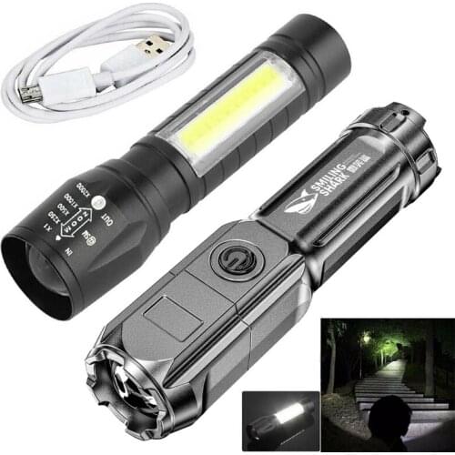 USB Rechargeable Flashlight Strong Light Zoom Highlight Tactical Flashlight Torches Outdoor Portable Lighting LED Night Lights