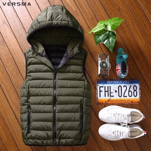 VERSMA 2017 Fashion Winter Fleece Down Vest Waistcoat Men Sleeveless Warm Jacket Black Hood Mens Padded Gilet Vest Plus Size 7XL