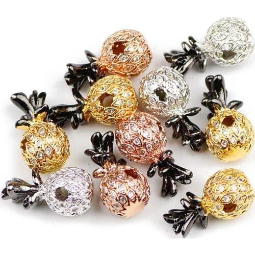 YHBZRET White Zircon Ananas Pendant Copper beads Spacer Fruit Charms Loose beads for Jewelry making bracelets DIY Findings