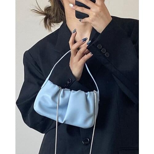 Women PU Leather Pleated Shoulder Messenger Handbag Fashion Cloud Crossbody Bag Popular Simple Female Thick Chain Daily Bag