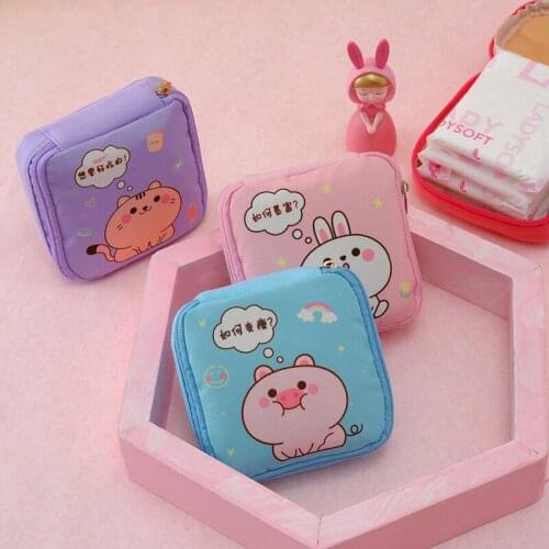 Women Portable Sanitary Napkin Storage Bag Cotton Reusable Travel Makeup Storage Bag Literary Zipper Coin Purse Sundries Storage