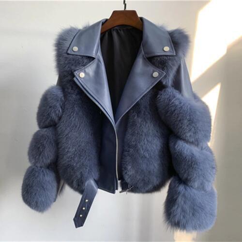 Women Warm Real Fox Fur Coat Short Slim Winter Genuine Fur Jacket Sheepskin Suit Collar Luxury Natural Fox Fur Coat