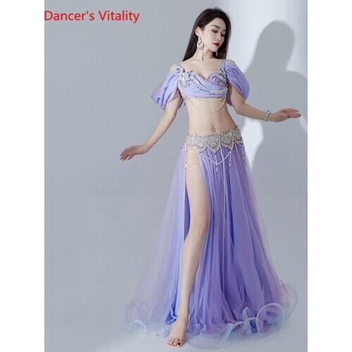 Belly Dance Suit Diamond Bra Split Big Swing Skirt Performance Clothes Oriental Dancing Woman High-End Competition Clothing Set