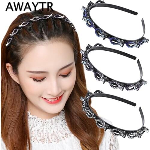 AWAYTR Non-Slip Hairband Rhinestone Headband Women Hair Bands Hoop Claws Clips Double Bangs Hairstyle Hairpin Hair Accessories