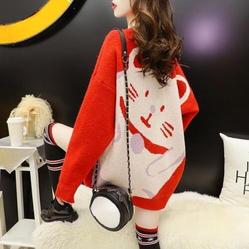 Korobov Korean Sweet Cartoon Embroidery Women Sweaters Japanese O Neck Long Sleeve Kawaii Sueter Mujer Autumn Oversize Knit Tops