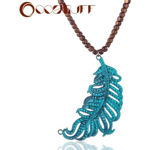 Green Leaf Statement Jewelry For Women Wood Beads Long Necklaces necklaces&pendants women collares mujer kolye bijoux femme 2020