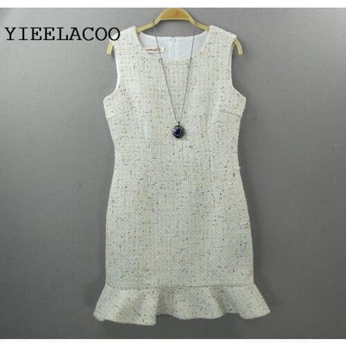 Beige sleeveless tweed dress color sequins one-piece spring / autumn women dress custom ladies bottoming fishtail dress