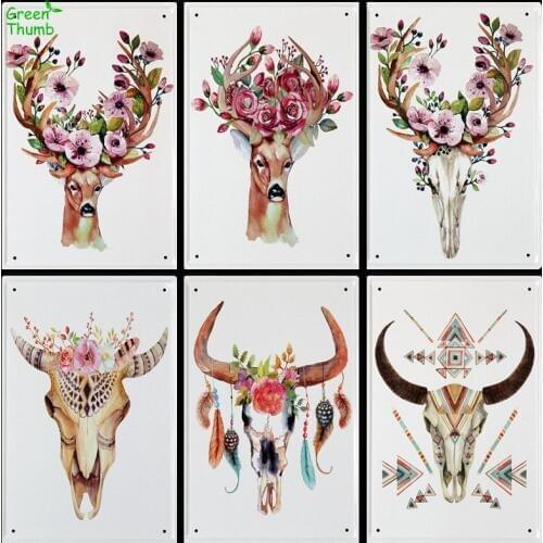 1pc 20x30cm Metal Tin Plaques Shop/Home Wall Decoration Refreshing Style Tin Plate Green Thumb Animal Painting