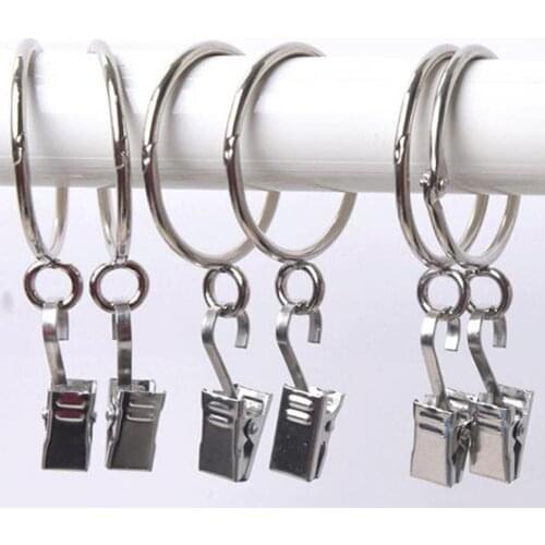 12Pcs Metal Shower Curtain Rings Bathroom Drape Open Hook Hanger Glide Loop