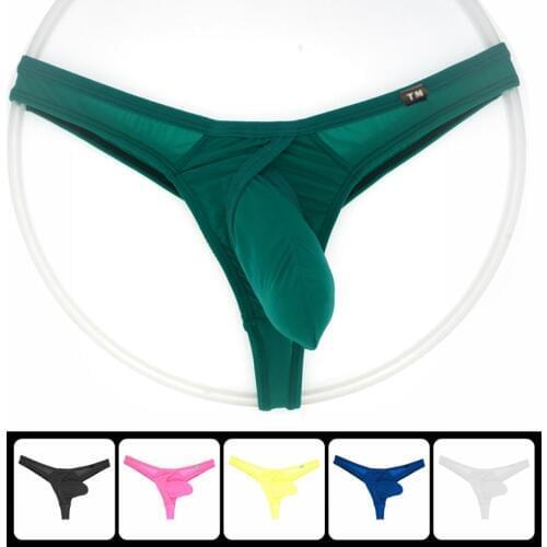 2019 Men Sexy Thongs Fashion G Strings low waist Underwear Smooth ice silk Thong Bikini Gay Men Underwear Jockstrap Gay