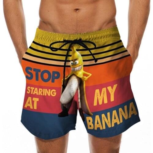 2021 Stop Staring At My Banana Print Swimming Mens Beachwear Trunks Trouser Drawstring Elastic Waist Summer Holiday Shorts Pants