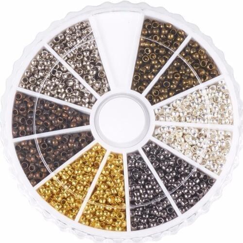 3000 piece 6 Colors Mixed Tube Crimp End Beads 2mm Bracelet Loose Beads Spacer Jewelry Making End Caps