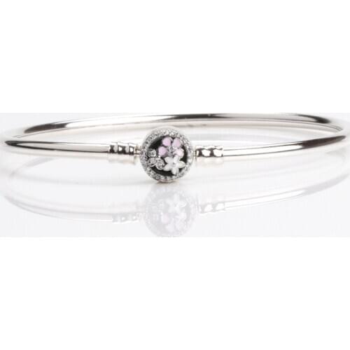 Authentic 925 Sterling Silver Pan Bracelet New Style Poem Flower Blooming Cherry Blossom Bracelet Fit Charm Women Jewelry