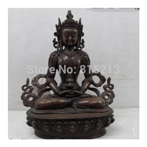 Bi00864 Tibet purple Bronze Red Copper Longevity Amitayus Kwan-Yin GuanYin Buddha Statue