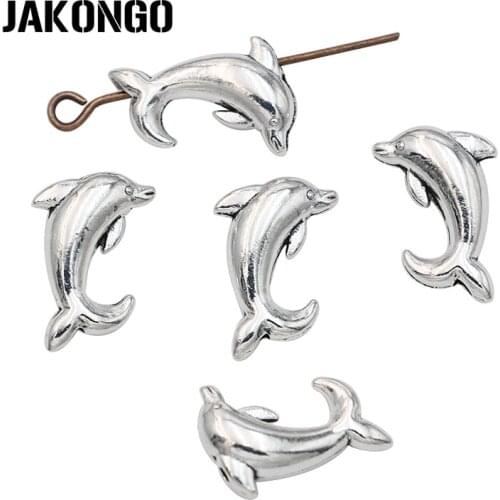 Dolphin Spacer Beads Antique Silver Plated Loose Beads for Jewelry Making Bracelet Accessories DIY Findings Craft 20pcs/lot