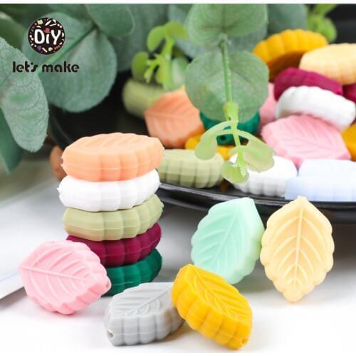 Lets Make Silicone Beads Teething Leaves 5pcs Wholesale DIY Pacifier Chain BPA Free Cartoon Food Grade Baby Teether Bracelet