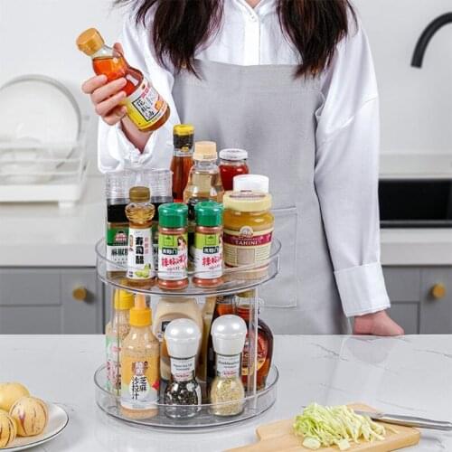 Double-layer 360 Degree Rotation Lazy Susan Kitchen Spice Storage Rack Cupboard Cabinet Seasoning Bottle Organizer