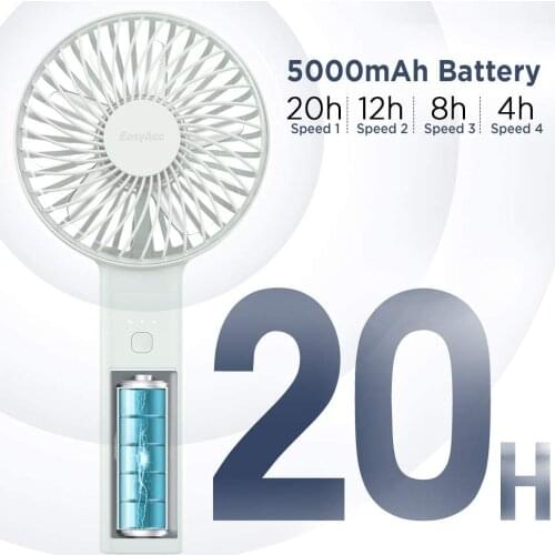 EasyAcc 5000mAh Rechargerable Fan 2020 Upgraded Portable Fan with Unique One Touch Power Off USB Desk Fan 4 Speeds Cooling Fan