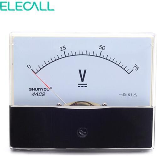 ELECALL DC Voltmeter Analog Plastic Housing Panel Meter 44C2 75V Voltmeter