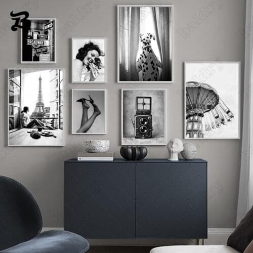 Canvas Painting Black and White Camera Old Car Heels Wall Art Canvas Posters Prints Decorative Pictures for Living Room Decor