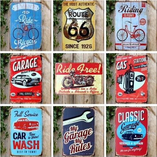 [ Kelly66 ] Warning My Garage My Rules Route 66 Car Tin Metal Sign Home Decor Bar Wall Art Painting 20*30 CM Size JT-4