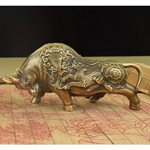 China brass Bronze fengshui wealth Bull OX Statue Metal craft family decorations gifts AAAAAA Free shipping