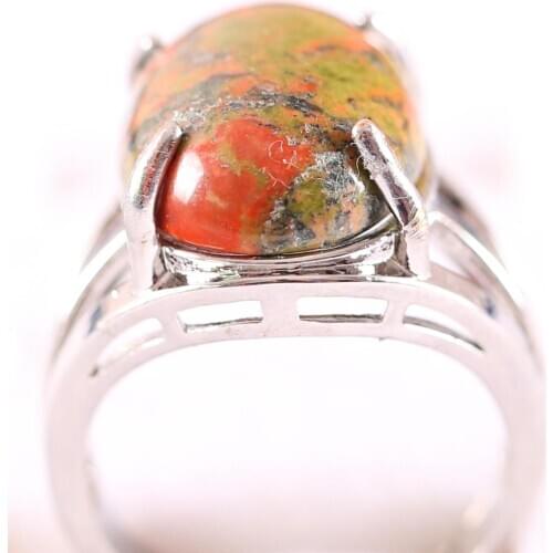 1Pcs Ring Jewelry For Women Gift Natural Oval Cabochon CAB Bead Unakite Epidote Stone Adjustable Finger Ring K178