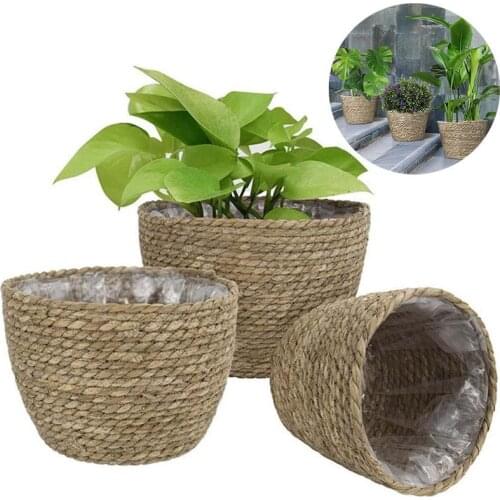 3PCS Flower Pot Basket Handmade Straw Plant Storage Basket Breathable Woven Basket Indoor and Outdoor Decorative Flower Pot