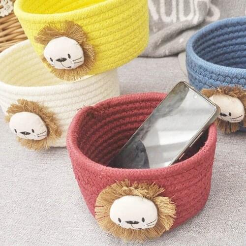 Cartoon Lion Woven Storage Basket For Kid Toy Storage Desktop Organizer Sundries Storage Box Laundry Basket Stationery Organizer