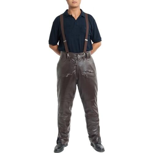 Brown Mens Luxury Cowhide Trousers Plus Size Loose Genuine Real Leather Man Zippers Motorcycle Riding Pants Winter Warm
