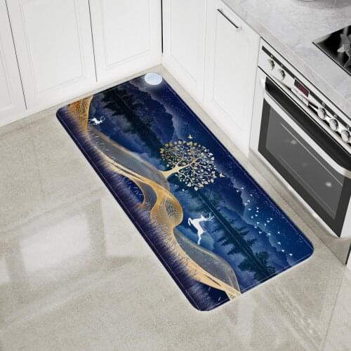 Landscape Floor Mat Deer Moon Tree Raja Yoga Rugs Large Home Living Room Bedroom Carpet Starry Night Galaxy Decor