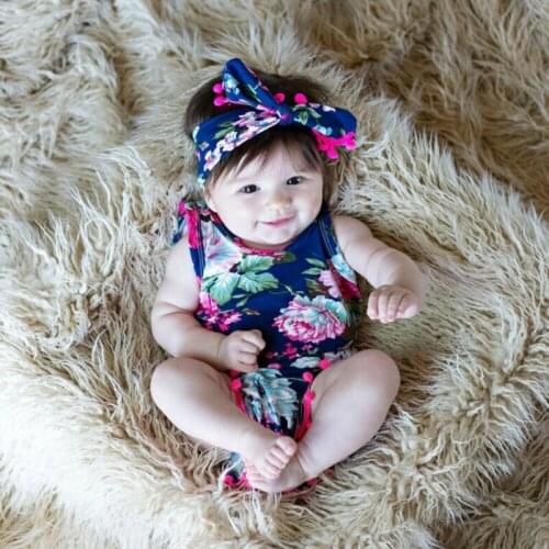 Newborn Baby Girl Summer Clothes Flower Bodysuit Jumpsuit Headband Outfits Sunsuit