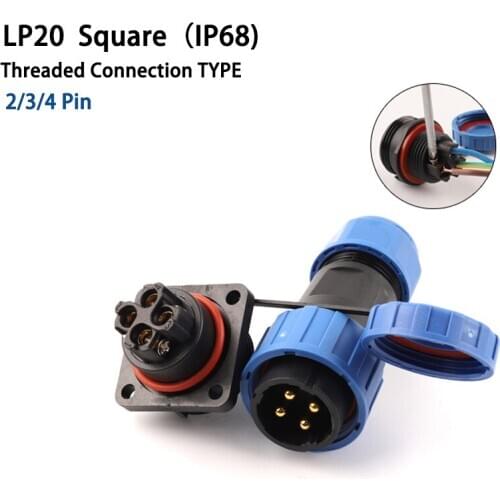 LP20 SP20 square waterproof connector Screw crimp No welding Wire cable connector 2 3 4 Pin Male and Female plug & socket
