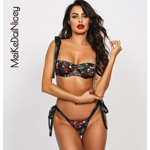 MeiKeDaiNicey 2021 Flower Lingerie Set Embroidery Womens Underwear Push up Female Bra Set