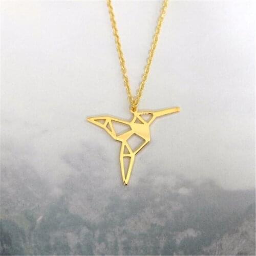 Fashion unique cute pet Origami Hummingbird Pendant Choker Necklace for women girls delicate Christmas gift Jewelry