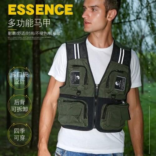2021 Mens Multi-Pocket Fishing Vest Casual Detachable Mesh Breathable Four Seasons Reflective Stripe Vest