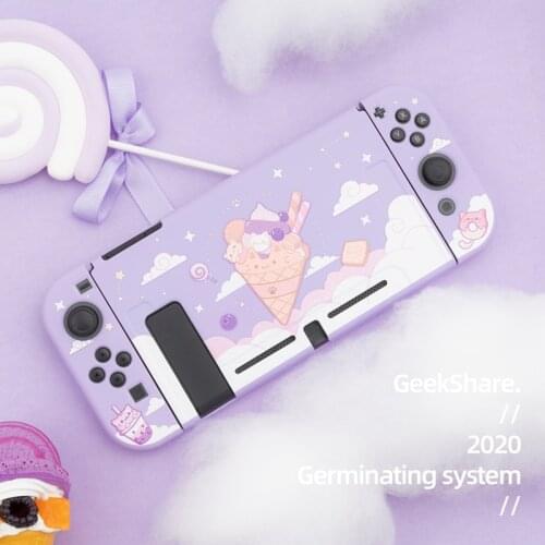 Geekshare Nintendo Switch Purple Starry sky Ice Cream Cat Cartoon Fairy League Back Girp Shell TPU Soft CoverFor Nintend Switch