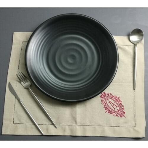 Set of 12 Monogrammed Placemats 14"X20"Hemstitched Thick Oatmeal Linen Table Cloth with Color Embroidered Initial A