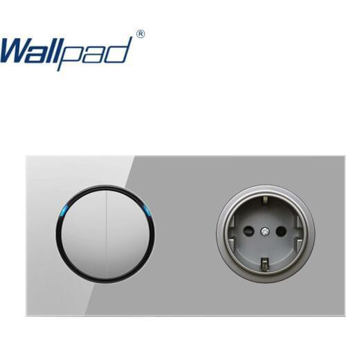 Wallpad 2 Gang 2 Way With EU German Wall Power Socket Outlet Crystal Glass Panel 16A Grounded With Child Protective Lock